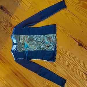 Unique vintage evening top. Blue with Asian detail. Size S.